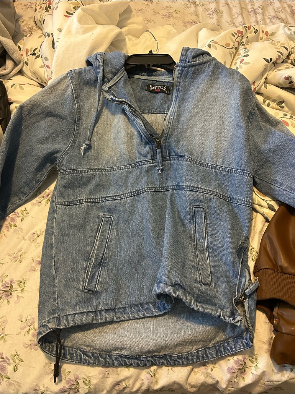 Swank Light Wash Denim Hooded Pullover